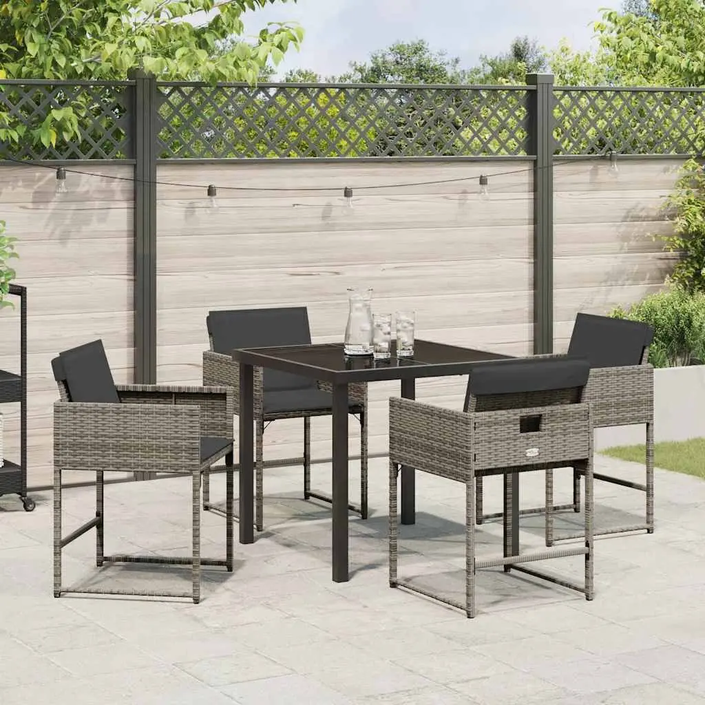 Outdoor Dining Set Grey Poly Rattan 5 Piece with Glass Top Table for Garden Patio