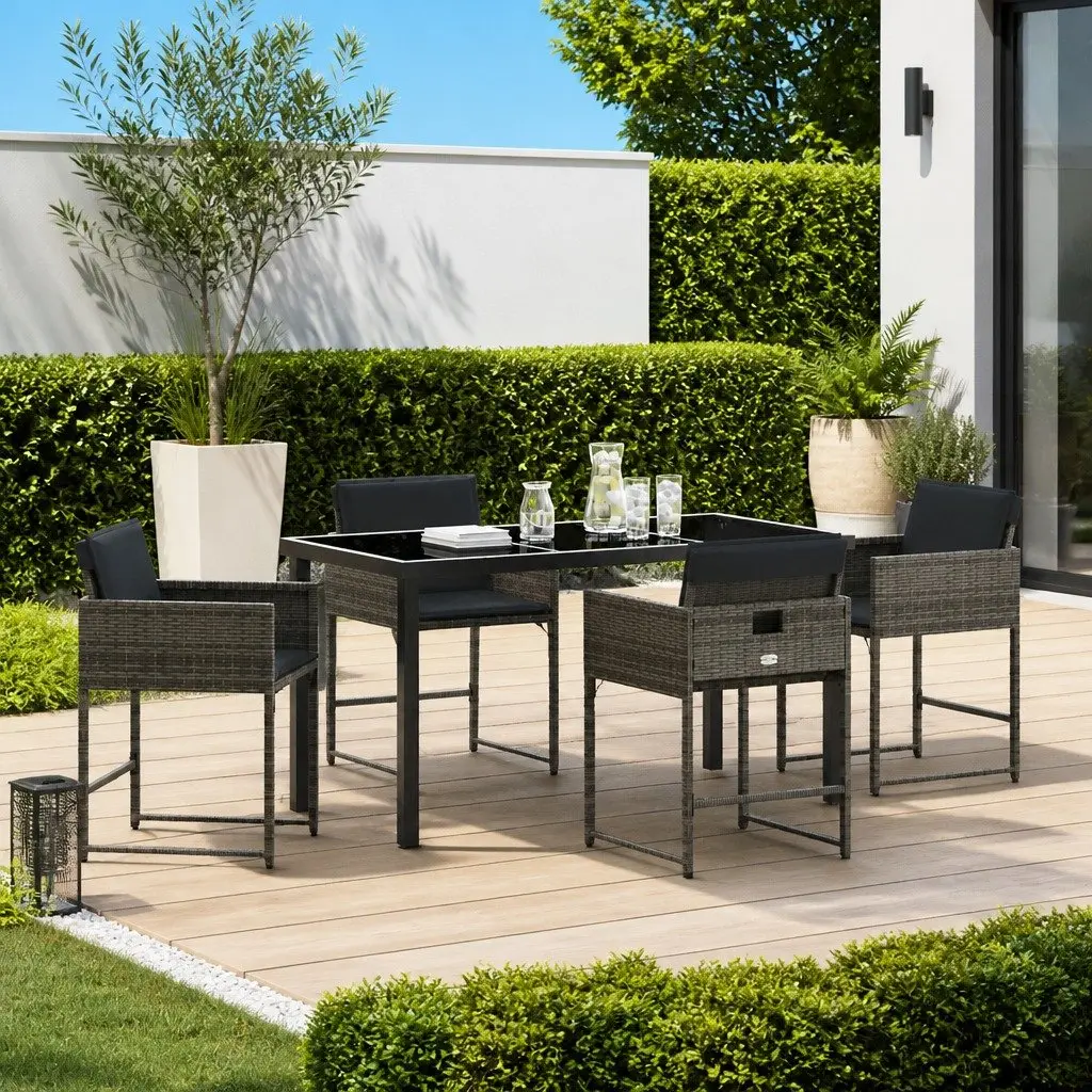 Garden Dining Set Modern 5 Piece Outdoor Furniture Grey Poly Rattan Table Chairs