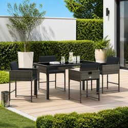 Garden Dining Set 5pc Outdoor Furniture Patio Table Chairs Grey Poly Rattan