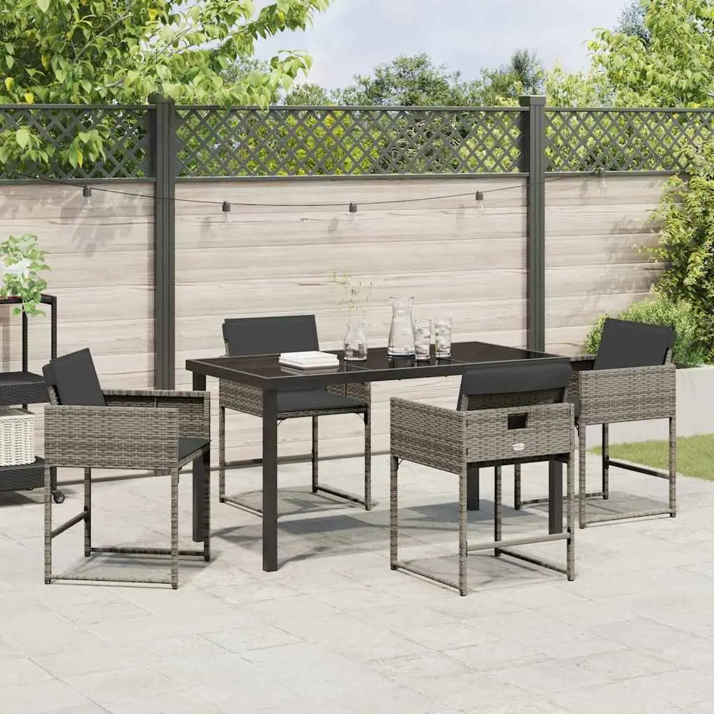 Garden Dining Set Modern 5 Piece Outdoor Furniture Grey Poly Rattan Table Chairs