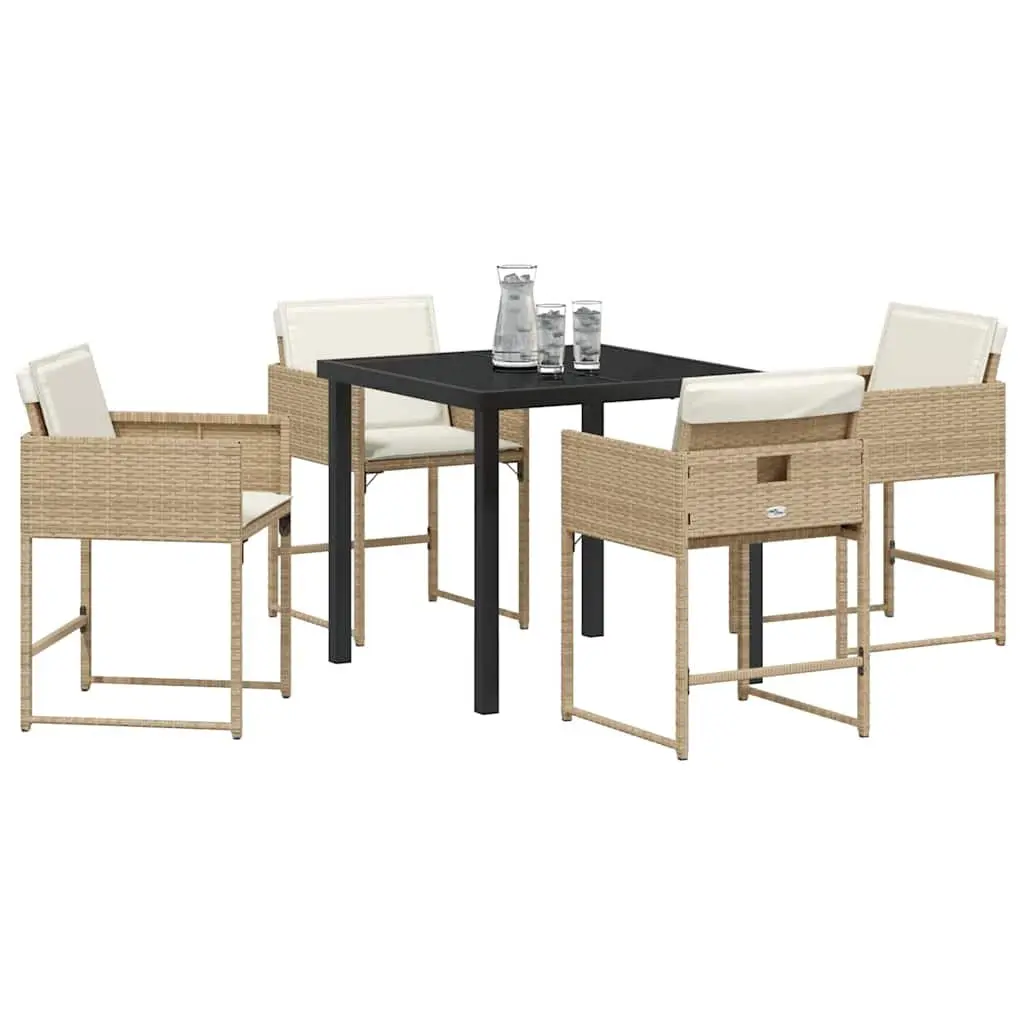 Garden Dining Set Modern 5 Piece Outdoor Furniture Patio Table Chairs Beige Poly Rattan