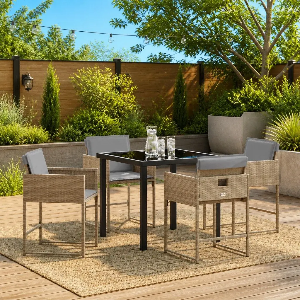 Garden Dining Set 5 Pieces Outdoor Furniture Patio Table Chairs Beige