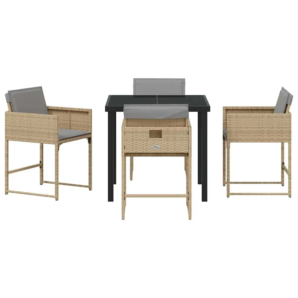 Garden Dining Set 5 Pieces Outdoor Furniture Patio Table Chairs Beige
