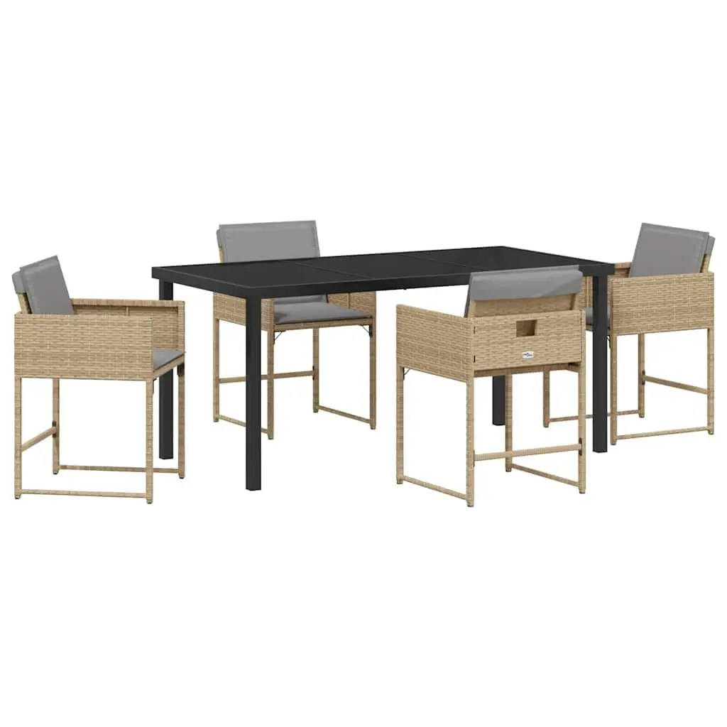 Garden Dining Set 5 Pieces Modern Outdoor Furniture Poly Rattan Beige Patio Table