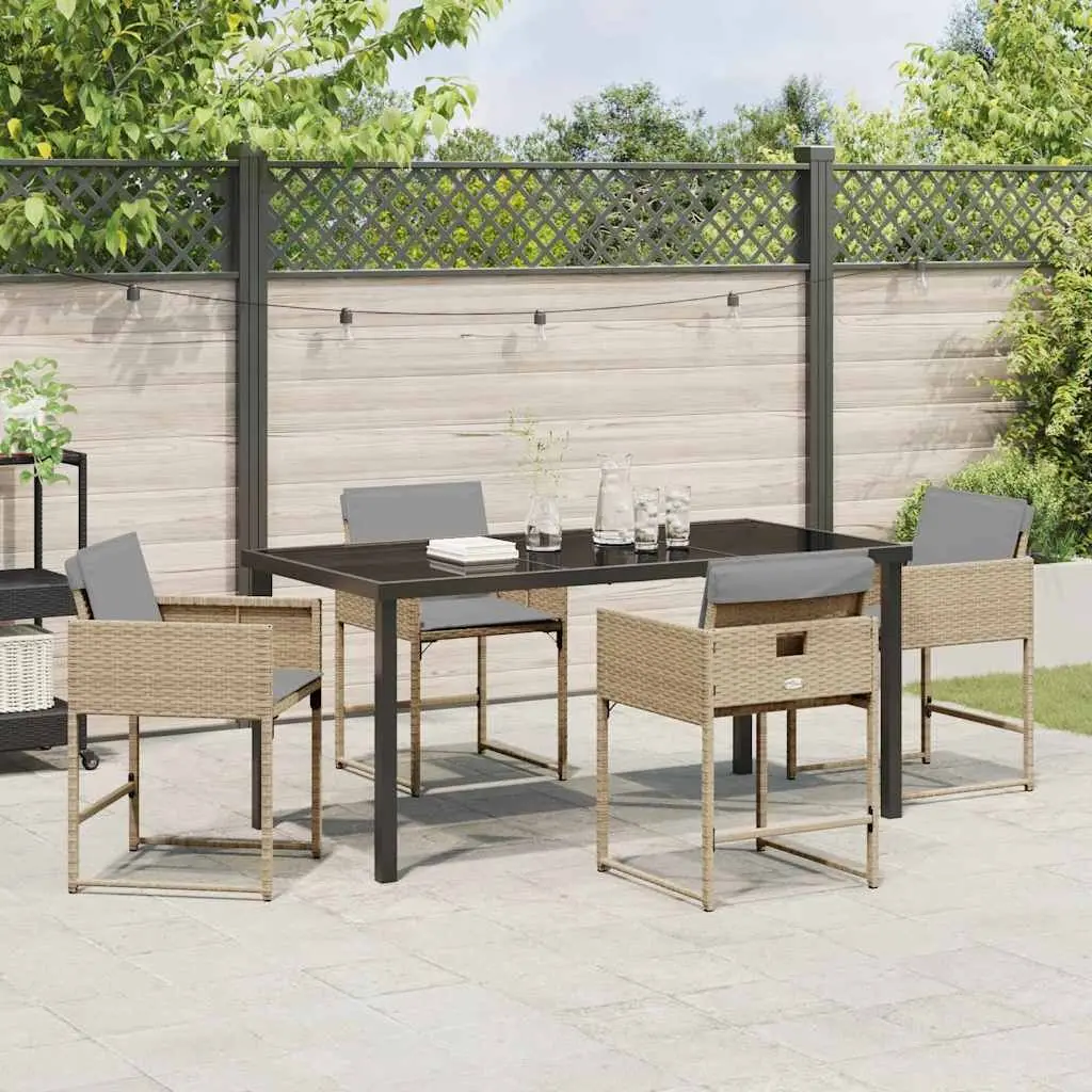 Garden Dining Set 5 Pieces Modern Outdoor Furniture Poly Rattan Beige Patio Table