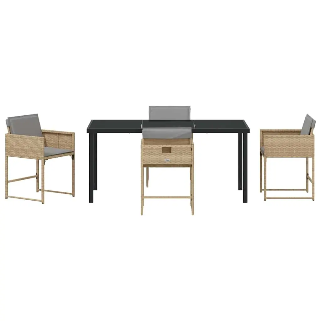Garden Dining Set 5 Pieces Modern Outdoor Furniture Poly Rattan Beige Patio Table
