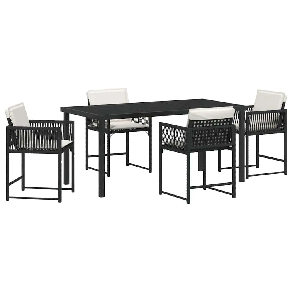 Garden Dining Set Modern 5 Piece Outdoor Furniture Black Poly Rattan Table Chairs