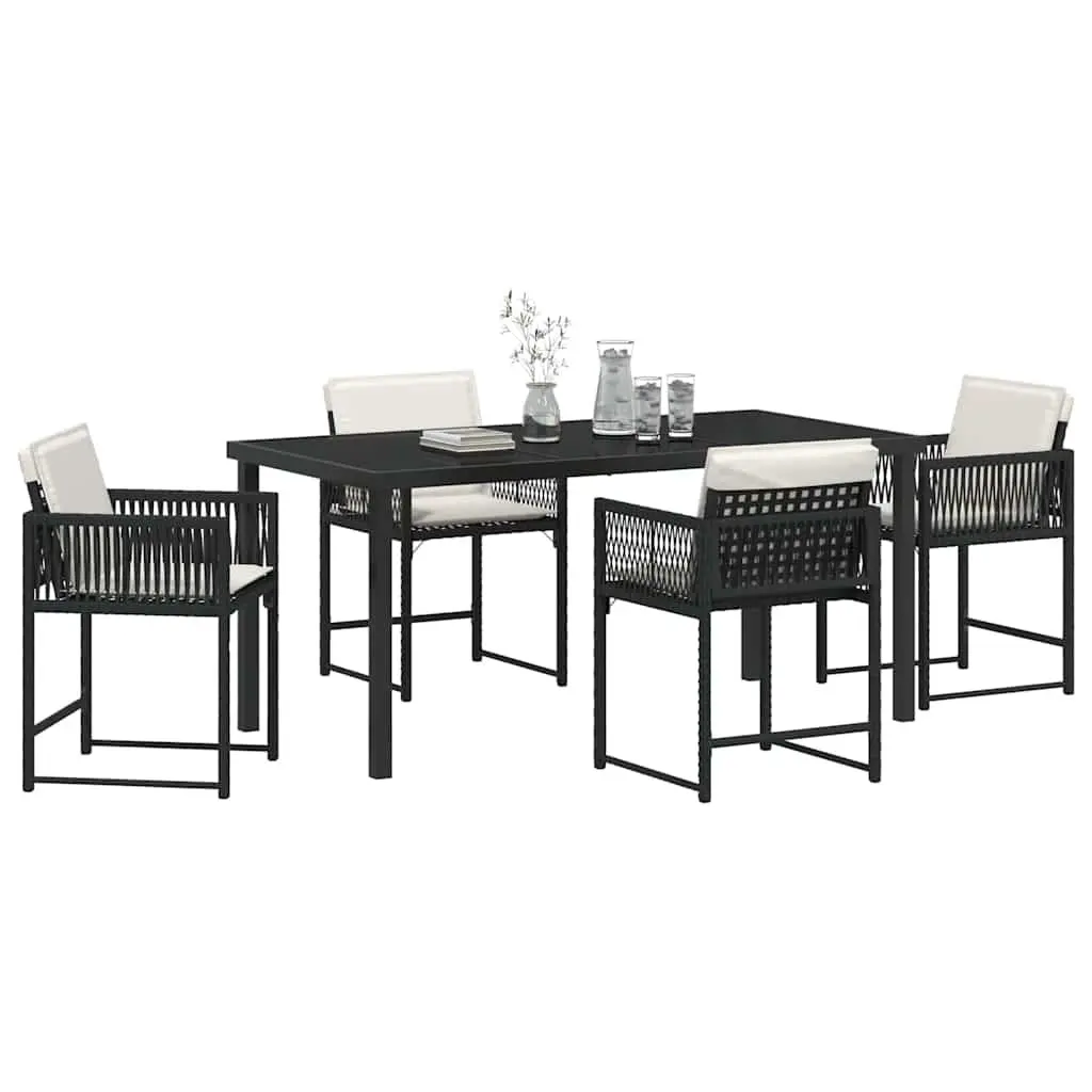 Garden Dining Set Modern 5 Piece Outdoor Furniture Black Poly Rattan Table Chairs
