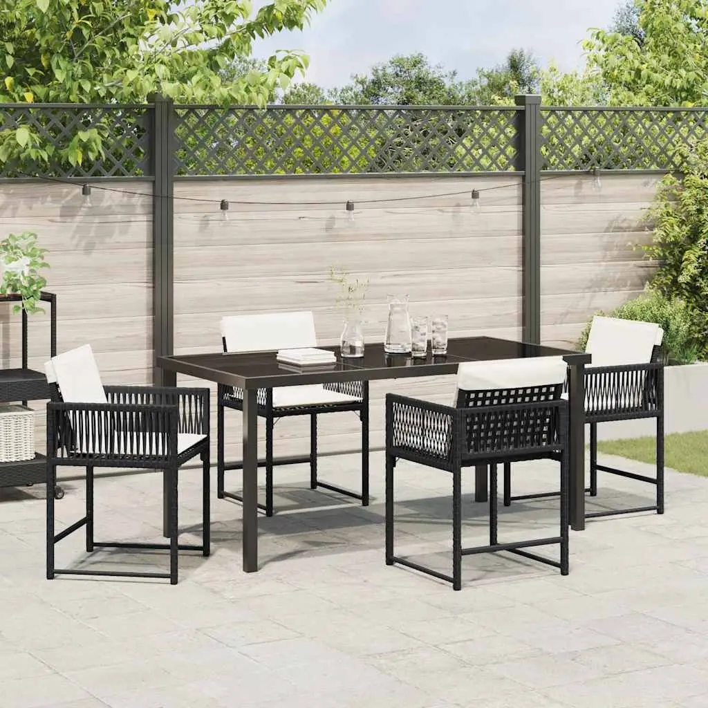 Garden Dining Set Modern 5 Piece Outdoor Furniture Black Poly Rattan Table Chairs