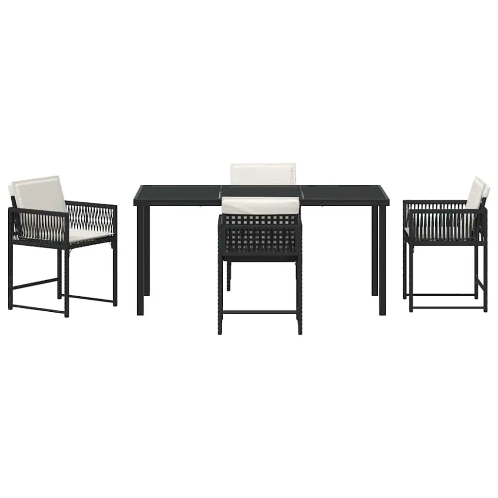 Garden Dining Set Modern 5 Piece Outdoor Furniture Black Poly Rattan Table Chairs