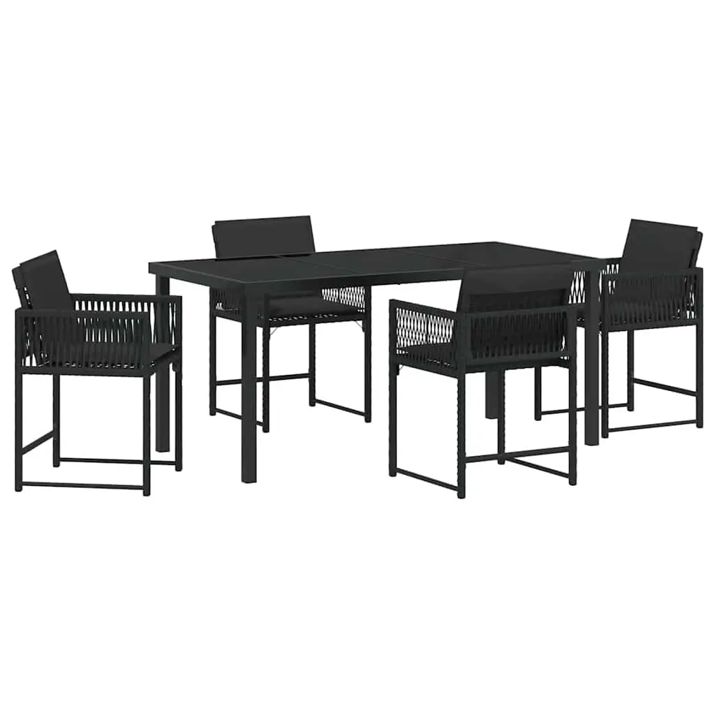 Outdoor Garden Dining Set 5 Piece Black Poly Rattan Patio Furniture Table Chairs