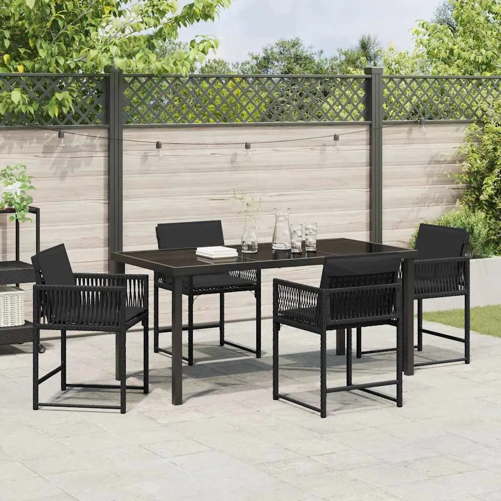 Outdoor Garden Dining Set 5 Piece Black Poly Rattan Patio Furniture Table Chairs