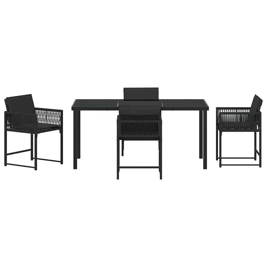 Outdoor Garden Dining Set 5 Piece Black Poly Rattan Patio Furniture Table Chairs