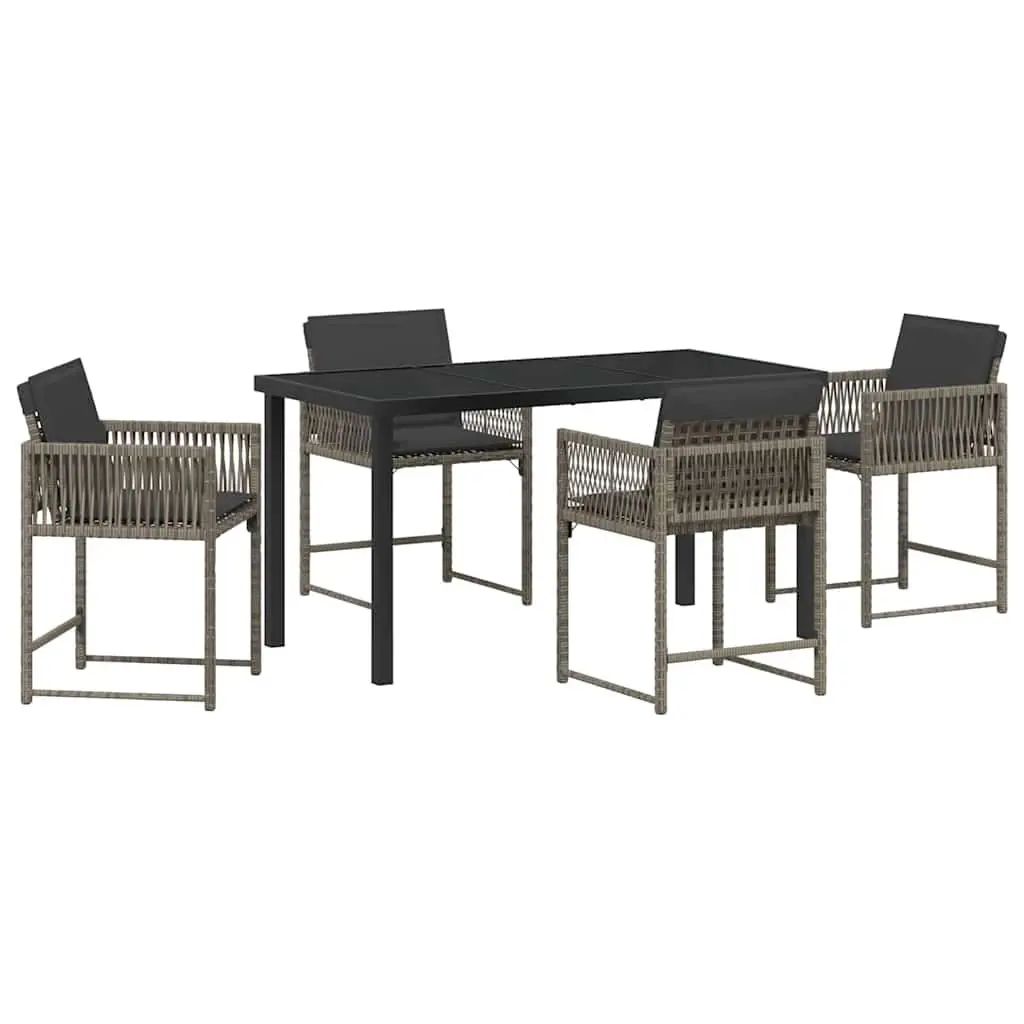 Garden Dining Set Grey Poly Rattan 5 Piece Outdoor Furniture Patio Table Chairs