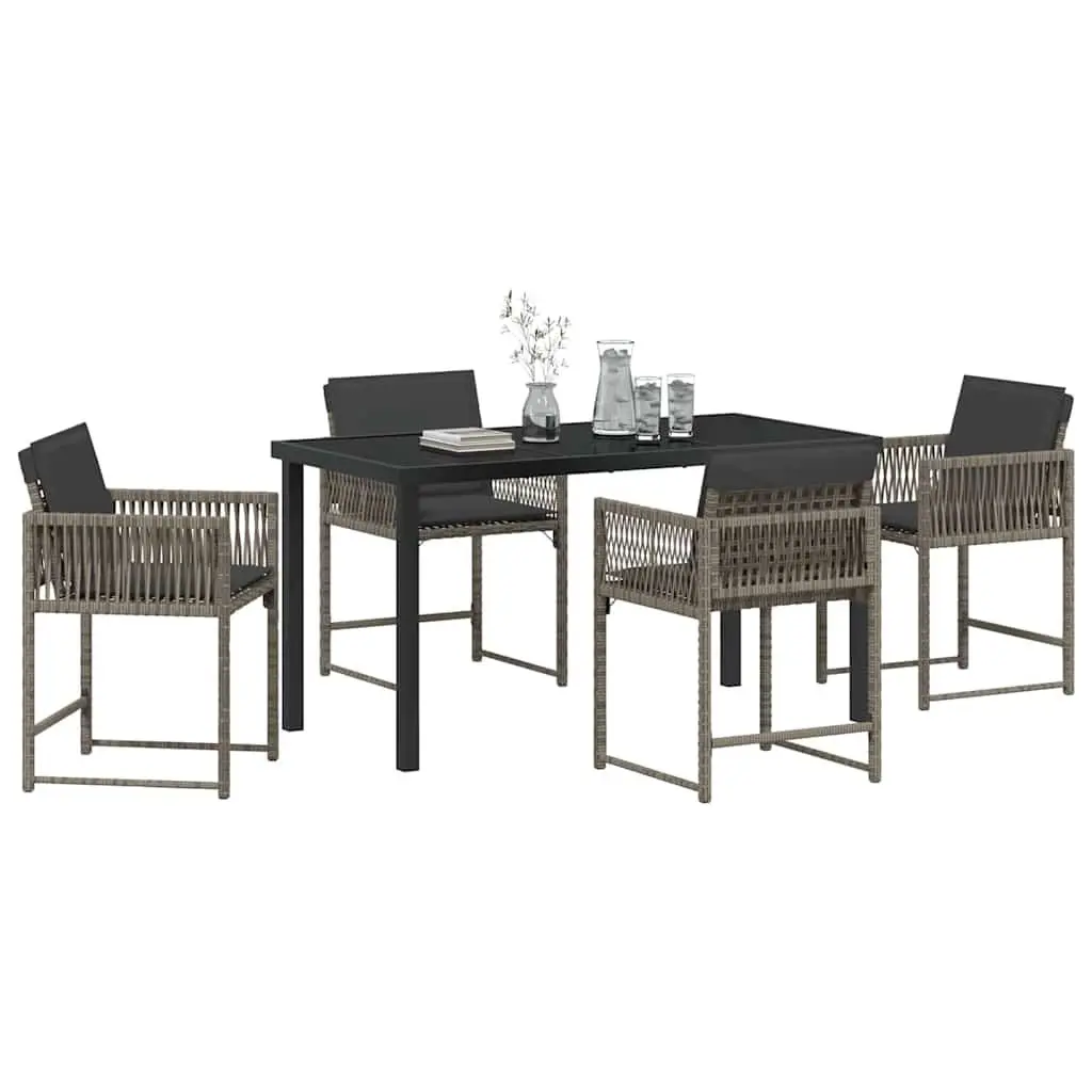 Garden Dining Set Grey Poly Rattan 5 Piece Outdoor Furniture Patio Table Chairs