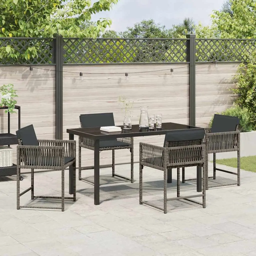 Garden Dining Set Grey Poly Rattan 5 Piece Outdoor Furniture Patio Table Chairs