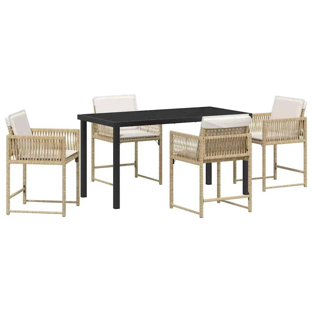 Garden Dining Set 5 Piece Outdoor Furniture Patio Beige Rattan Table Chairs
