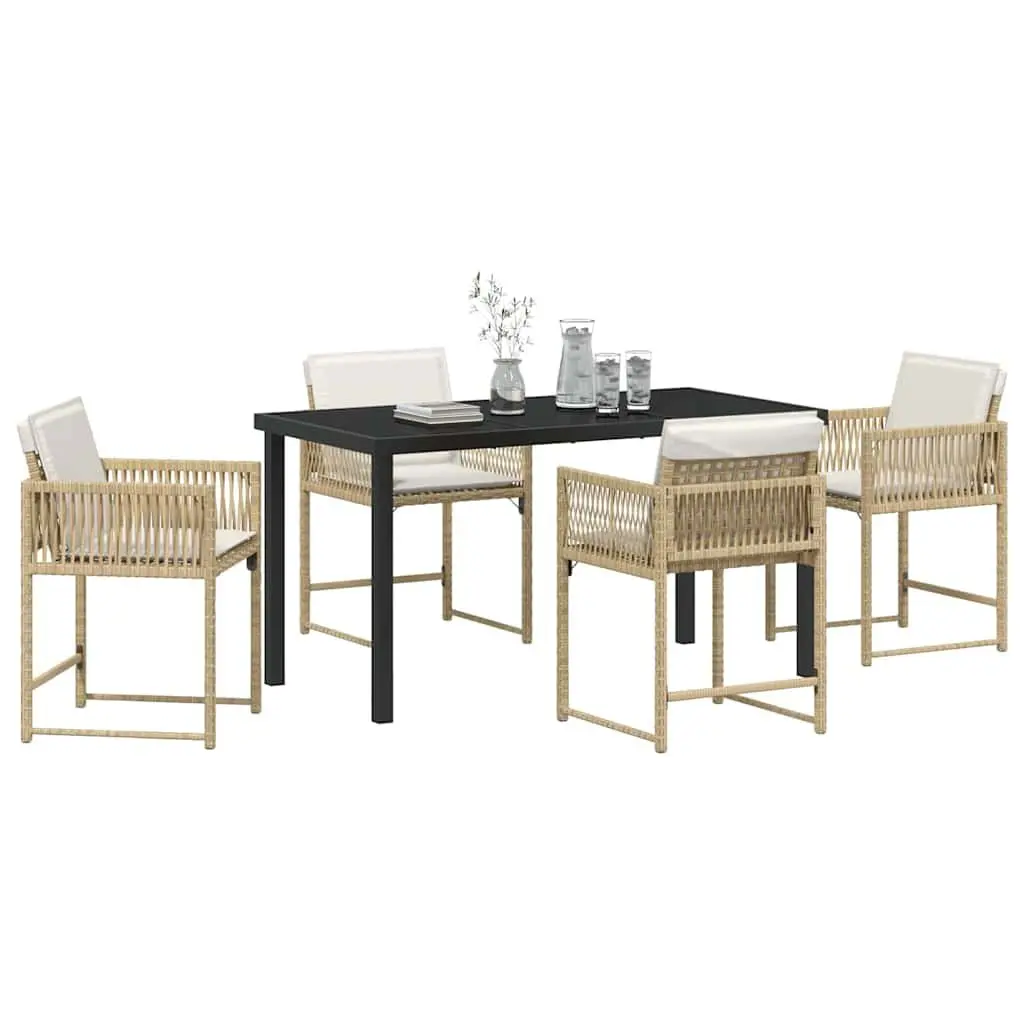 Garden Dining Set 5 Piece Outdoor Furniture Patio Beige Rattan Table Chairs