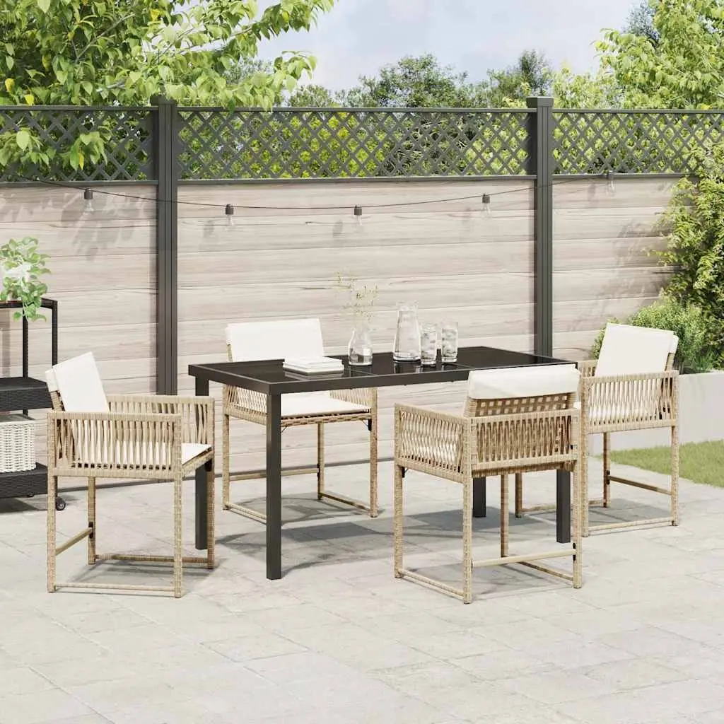 Garden Dining Set 5 Piece Outdoor Furniture Patio Beige Rattan Table Chairs