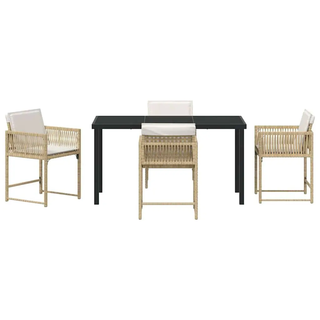 Garden Dining Set 5 Piece Outdoor Furniture Patio Beige Rattan Table Chairs