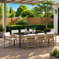 Garden Dining Set 9 Pieces Outdoor Furniture Beige Poly Rattan Patio Table