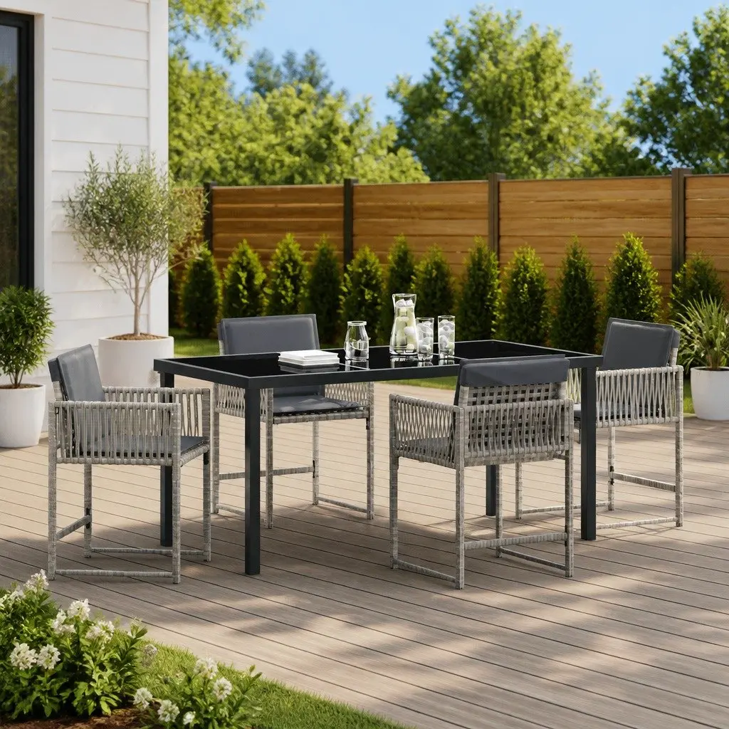 Garden Dining Set Light Grey 5 Pieces Outdoor Patio Furniture Poly Rattan