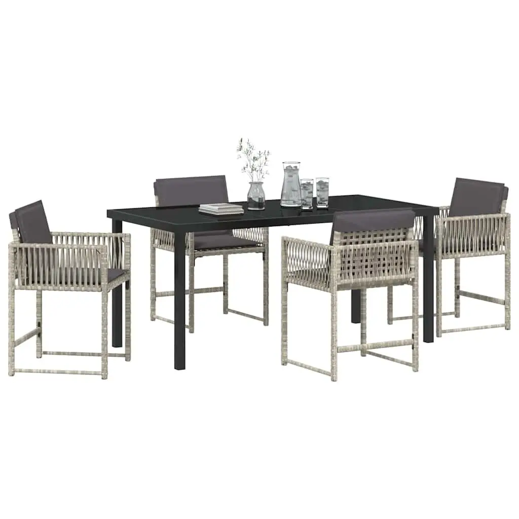 Garden Dining Set Light Grey 5 Pieces Outdoor Patio Furniture Poly Rattan