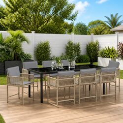 Outdoor Garden Dining Set 9 Pieces Beige Patio Table Chairs Furniture