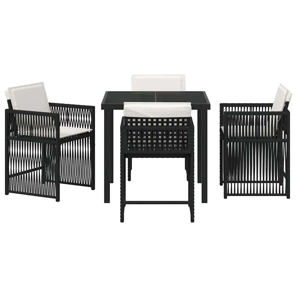Garden Dining Set 5 Piece Black Poly Rattan Outdoor Furniture Table Chairs