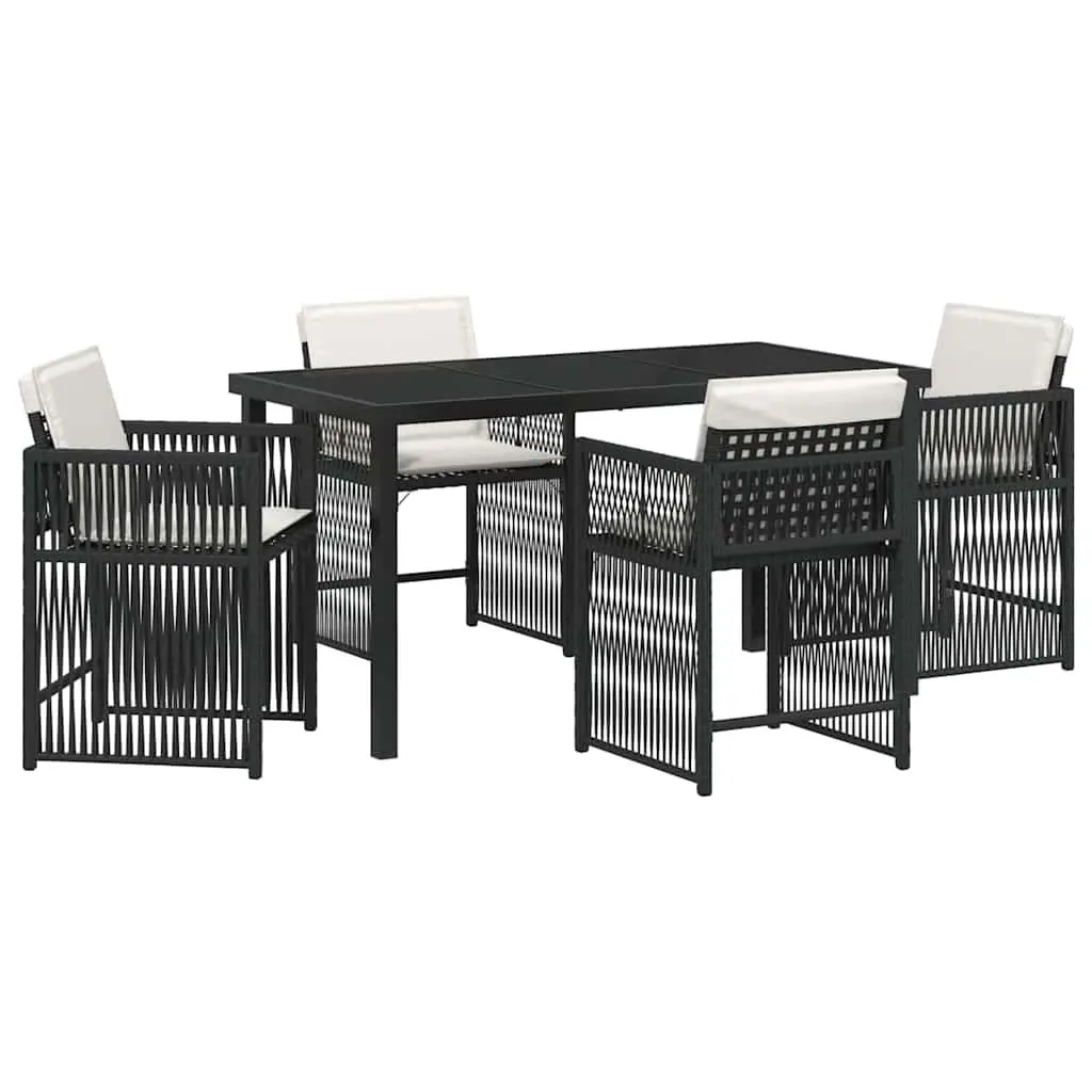 Outdoor Furniture Dining Set 5 Piece Black Modern Poly Rattan Table Chairs
