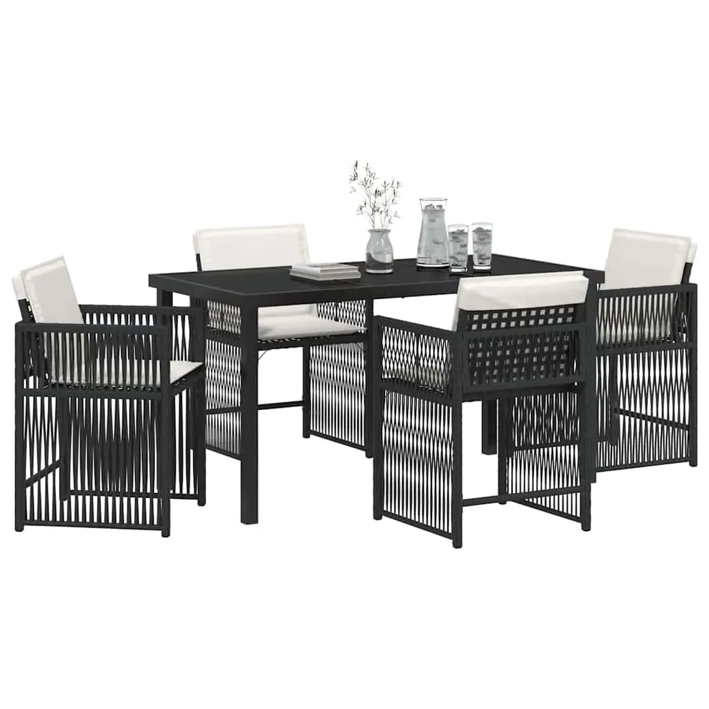 Outdoor Furniture Dining Set 5 Piece Black Modern Poly Rattan Table Chairs