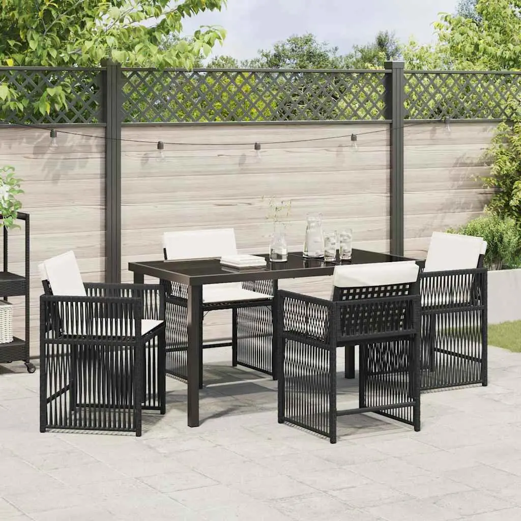 Outdoor Furniture Dining Set 5 Piece Black Modern Poly Rattan Table Chairs