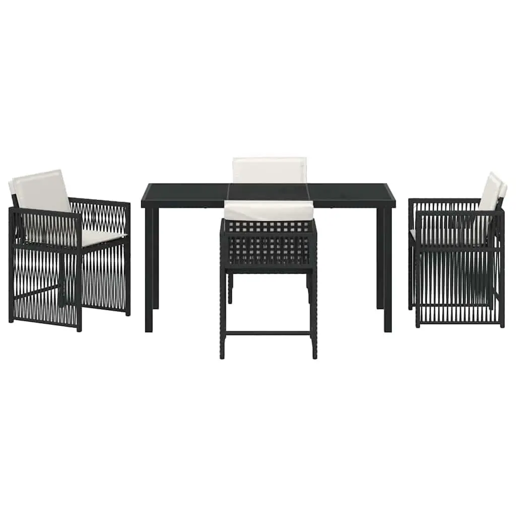 Outdoor Furniture Dining Set 5 Piece Black Modern Poly Rattan Table Chairs