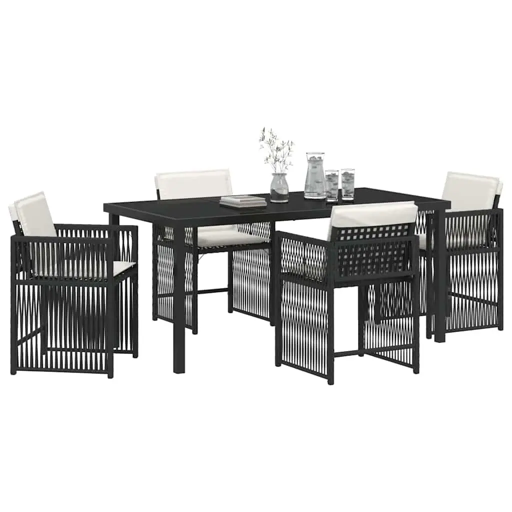 Garden Dining Set Modern Style 5 Piece Black Poly Rattan Outdoor Furniture