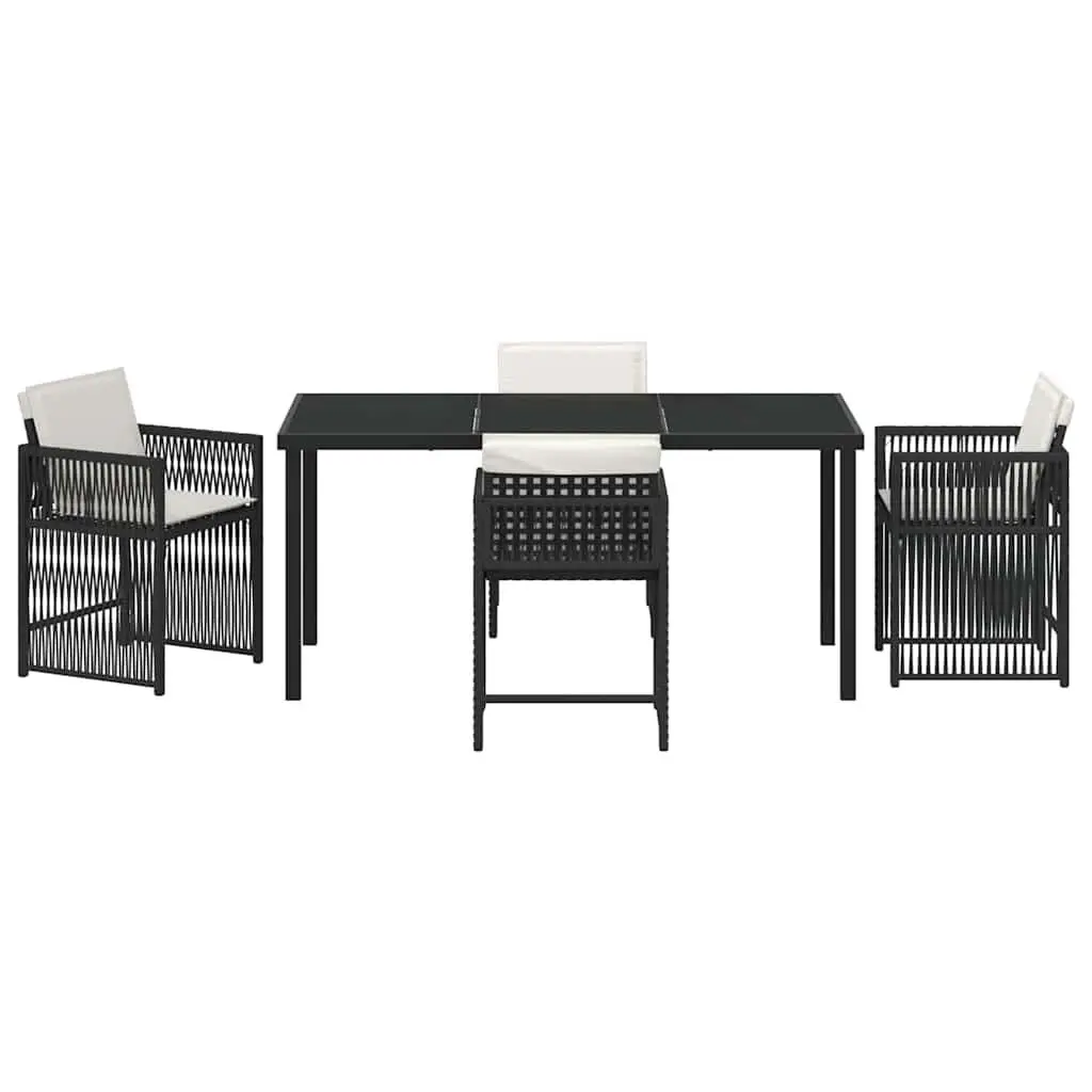 Garden Dining Set Modern Style 5 Piece Black Poly Rattan Outdoor Furniture