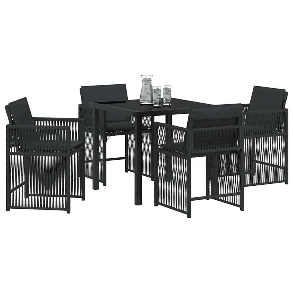 Garden Dining Set Modern Style 5 Pieces Black Poly Rattan Outdoor Furniture Table Chairs