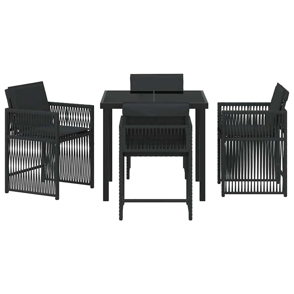 Garden Dining Set Modern Style 5 Pieces Black Poly Rattan Outdoor Furniture Table Chairs