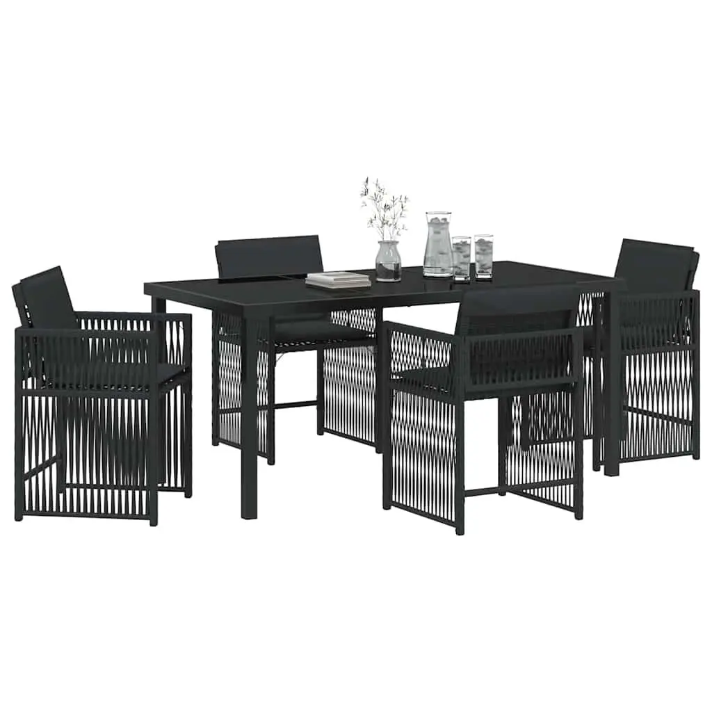 Garden Dining Set Black Poly Rattan 5 Piece Outdoor Furniture Table Chairs