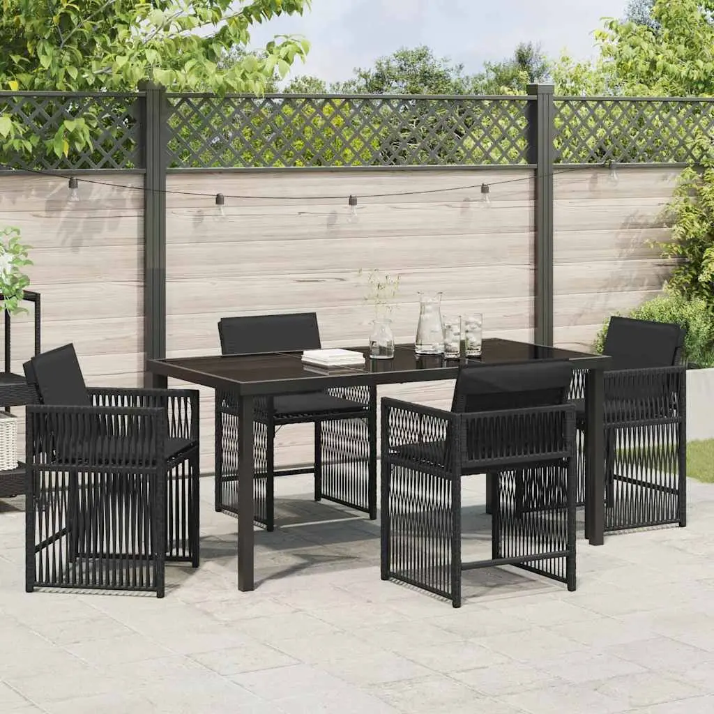 Garden Dining Set Black Poly Rattan 5 Piece Outdoor Furniture Table Chairs