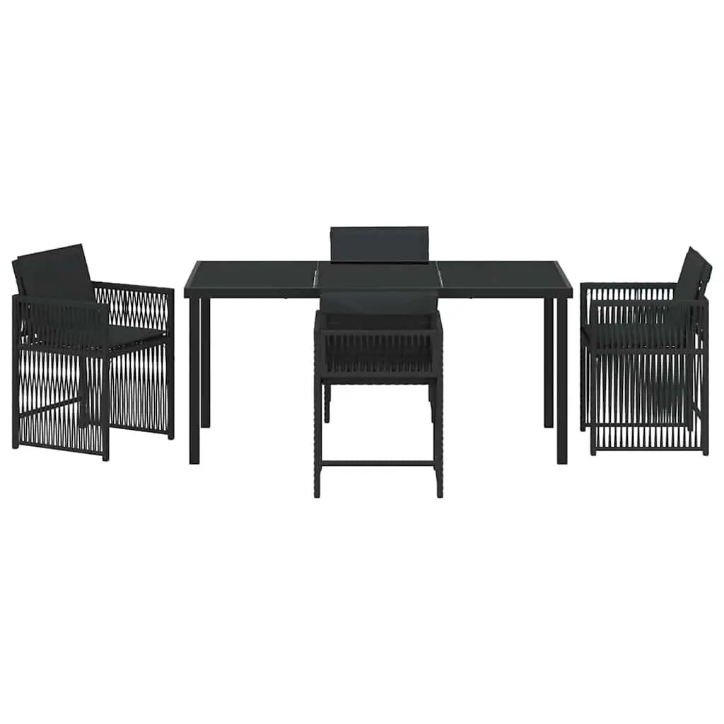 Garden Dining Set Black Poly Rattan 5 Piece Outdoor Furniture Table Chairs