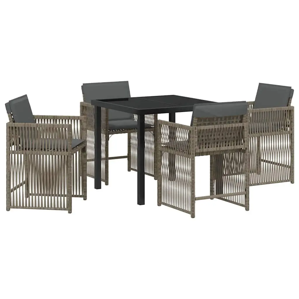 Garden Dining Set Grey Poly Rattan 5 Piece Outdoor Furniture Patio Table Chairs