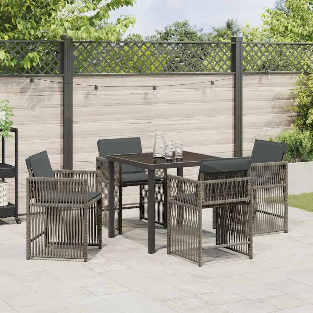 Garden Dining Set Grey Poly Rattan 5 Piece Outdoor Furniture Patio Table Chairs