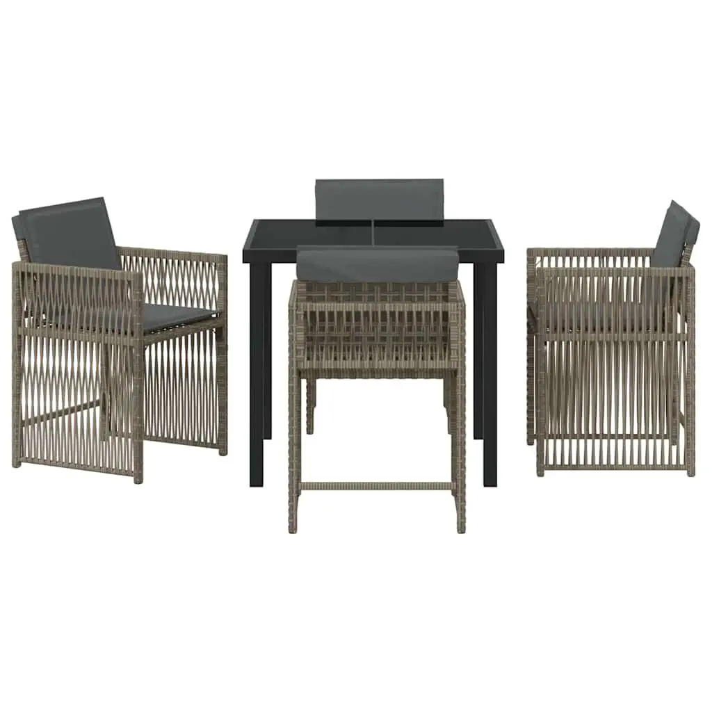 Garden Dining Set Grey Poly Rattan 5 Piece Outdoor Furniture Patio Table Chairs