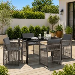 5-Piece Grey Poly Rattan Dining Set for Your Garden