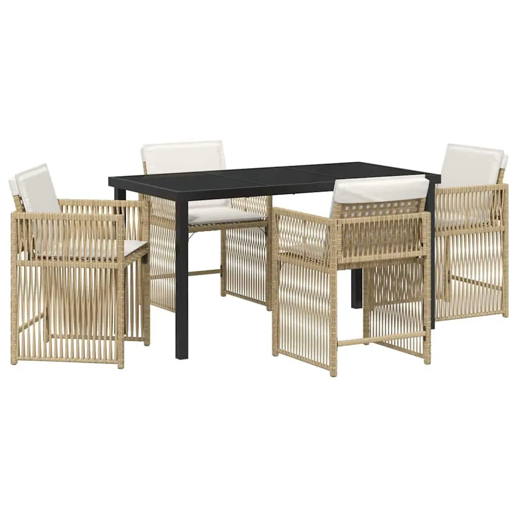 5 Piece Garden Dining Set Outdoor Furniture Beige Poly Rattan Table Chairs