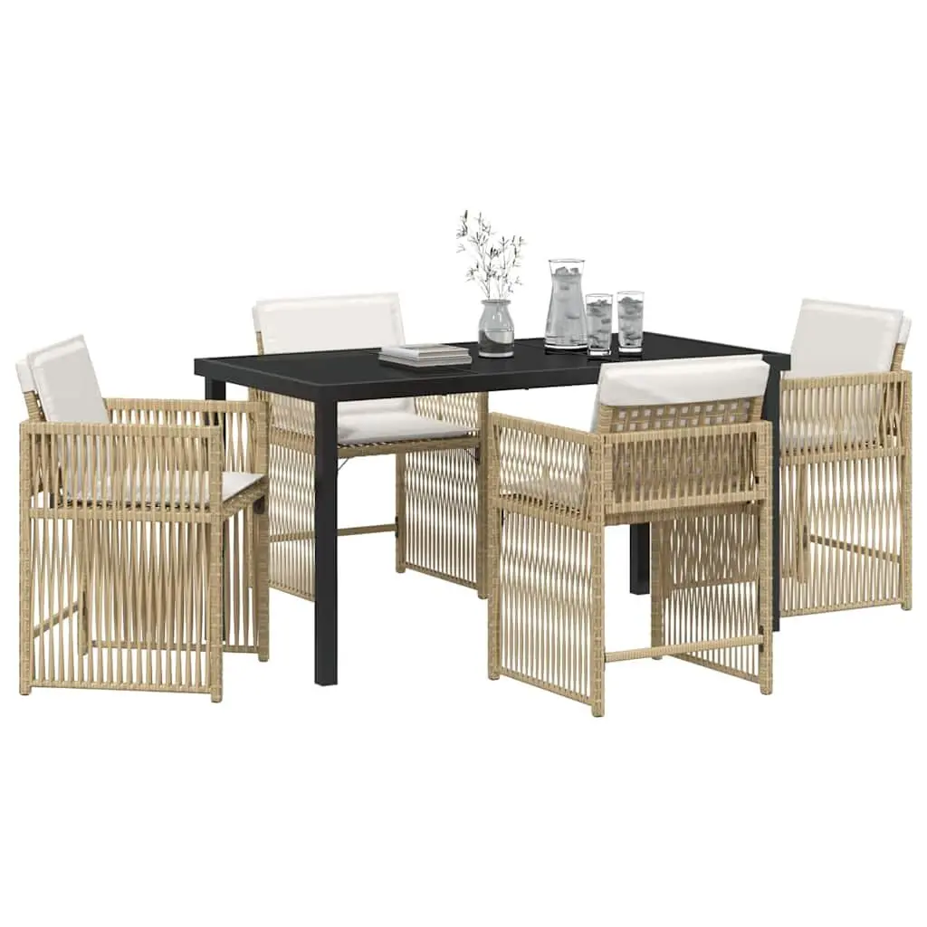 5 Piece Garden Dining Set Outdoor Furniture Beige Poly Rattan Table Chairs