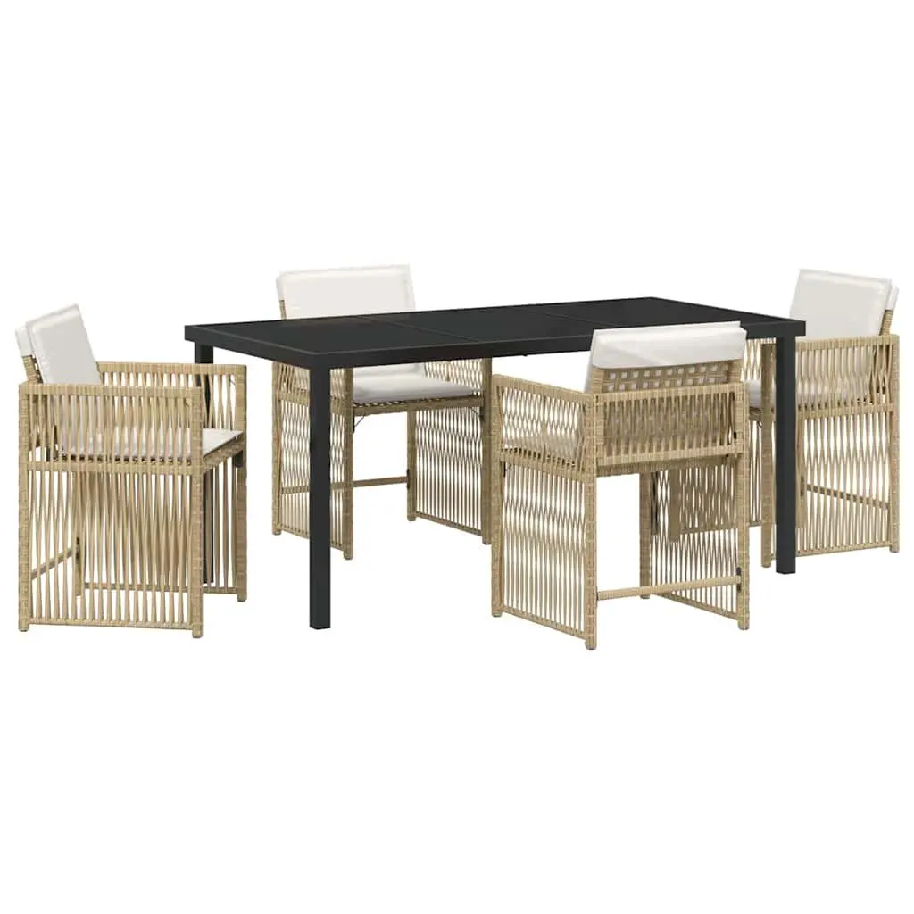 5 Piece Garden Dining Set Outdoor Furniture Poly Rattan Beige
