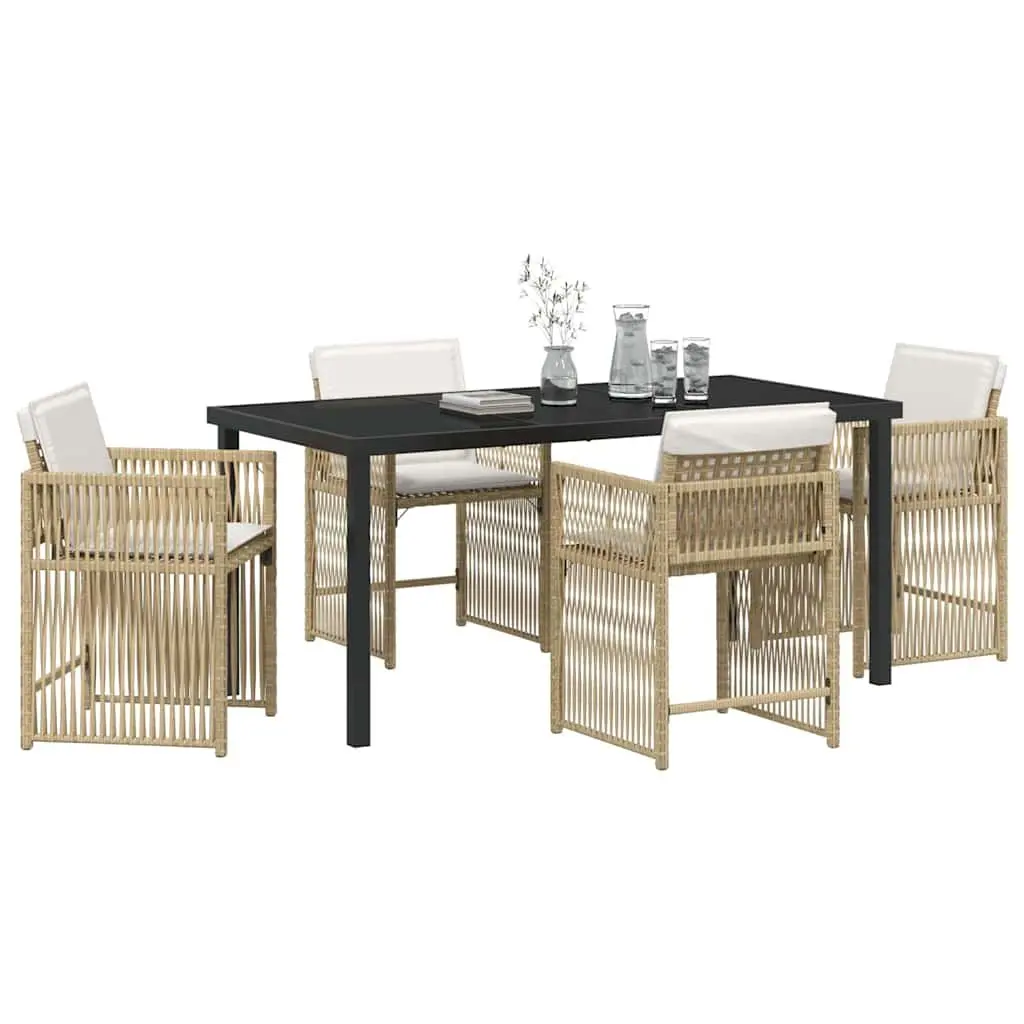 5 Piece Garden Dining Set Outdoor Furniture Poly Rattan Beige
