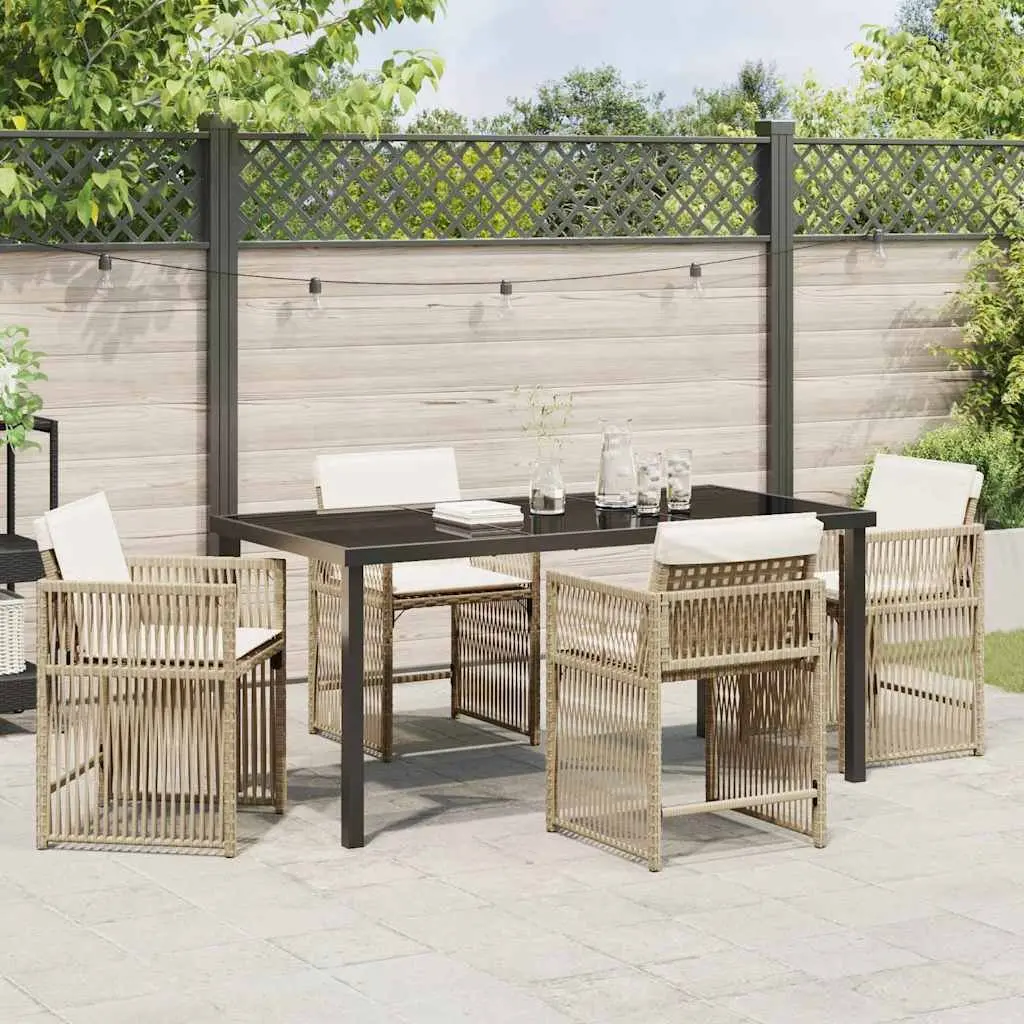5 Piece Garden Dining Set Outdoor Furniture Poly Rattan Beige