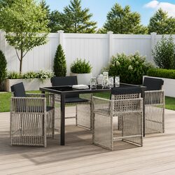 Garden Dining Set 5 Piece Light Grey Poly Rattan Outdoor Furniture Patio Table